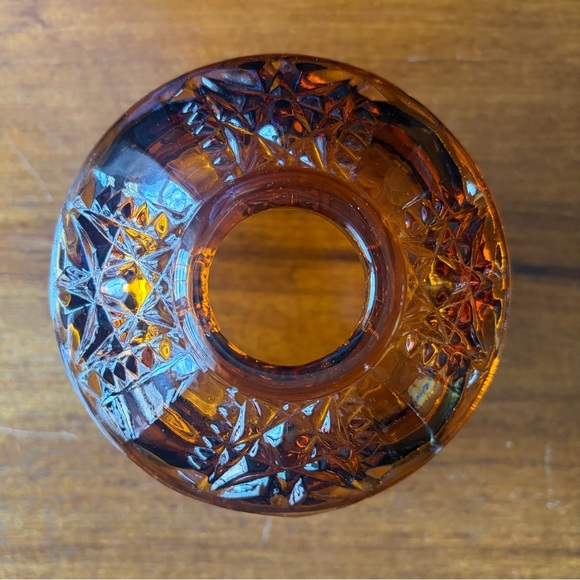 VINTAGE Indiana Glass Co Amber  Stars and Bars Fairy Lamp Replacement Lid - Picture 2 of 4